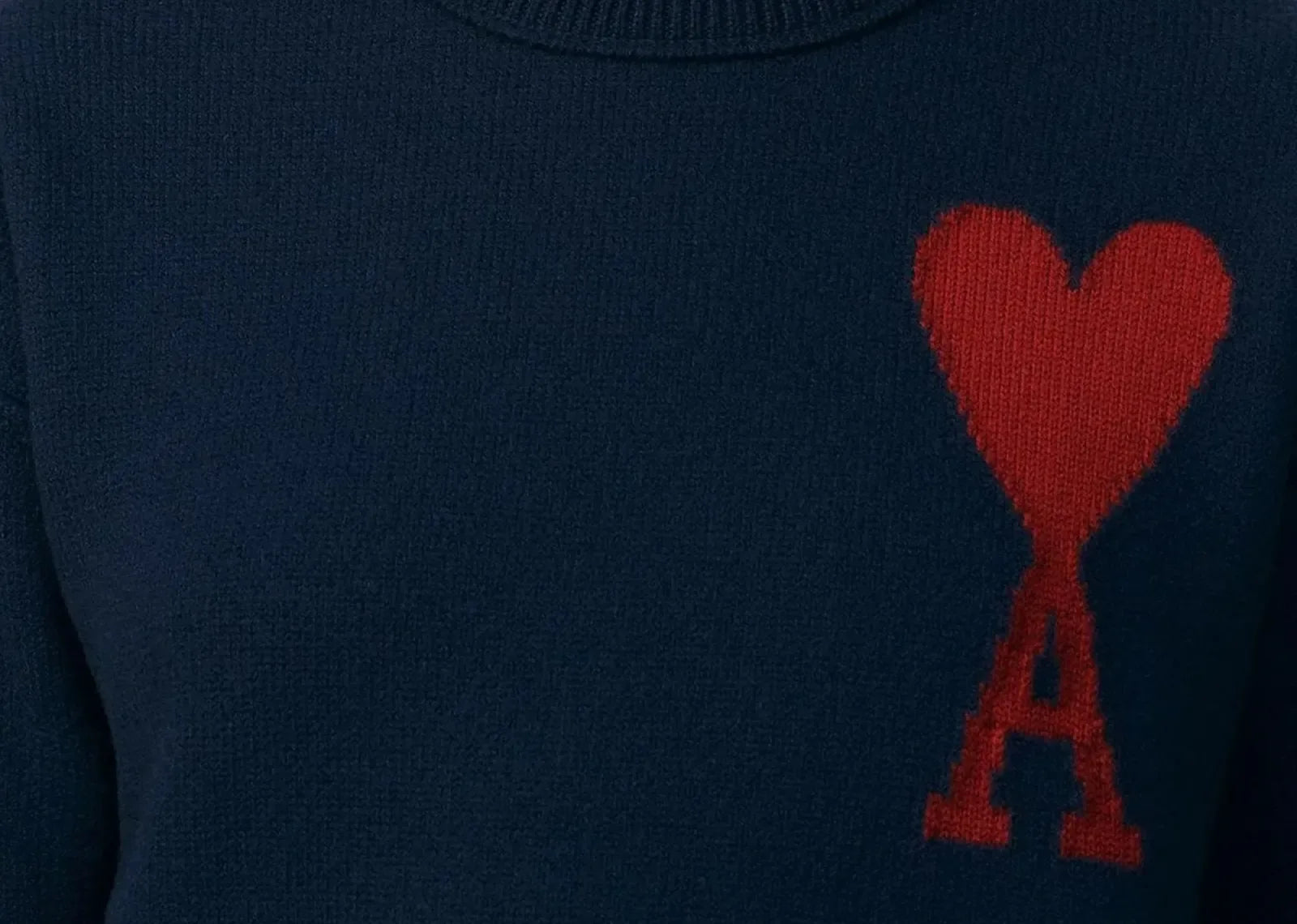 Ami Paris Ami De Coeur Intarsia Logo Jumper Midnight Blue Blood Red