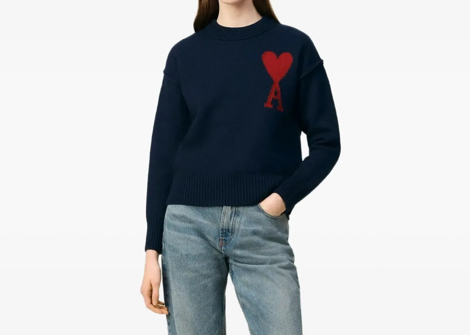 Ami Paris Ami De Coeur Intarsia Logo Jumper Midnight Blue Blood Red