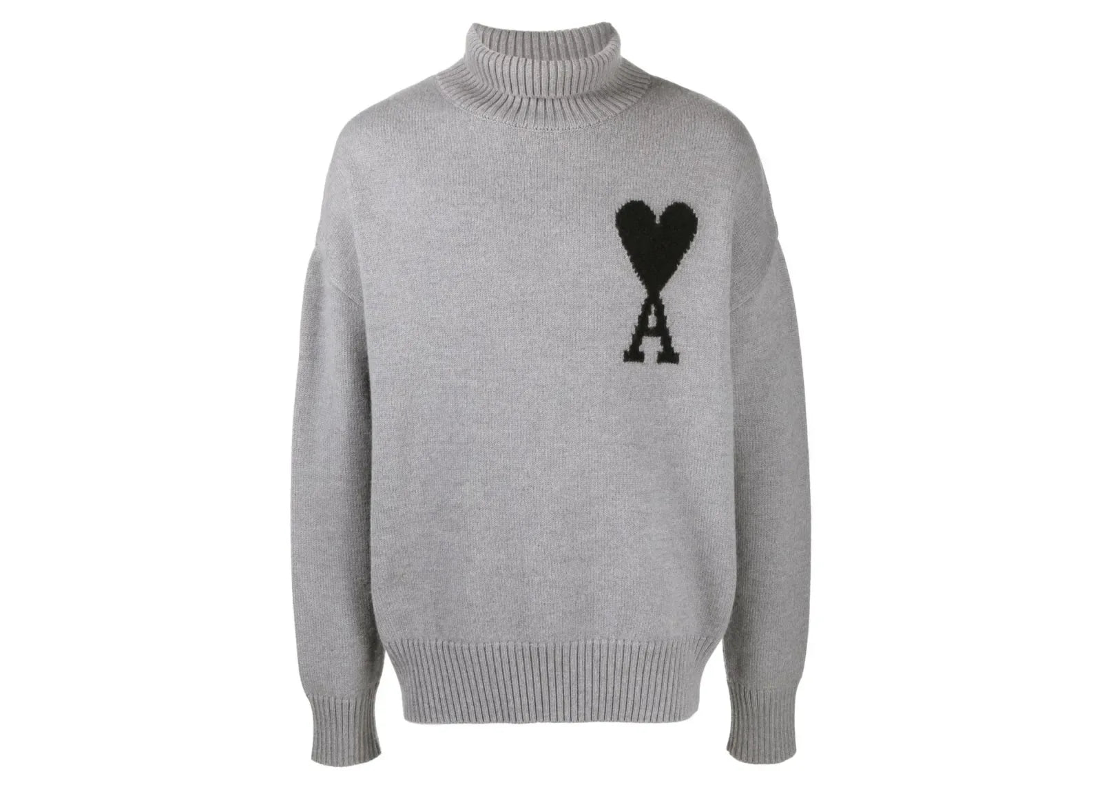 Ami Paris Ami De Coeur Roll Neck Jumper Grey