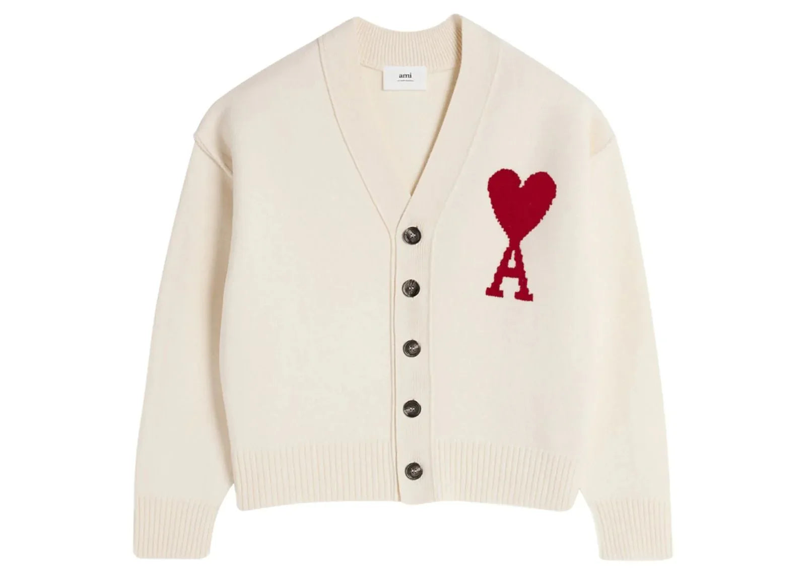 Ami Paris Ami De Coeur Wool Cardigan Cream White