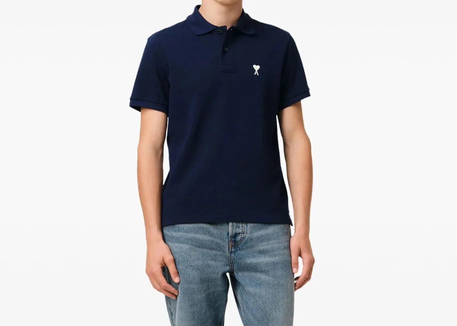 Ami Paris Embroidered Logo Polo T-Shirt Navy Blue