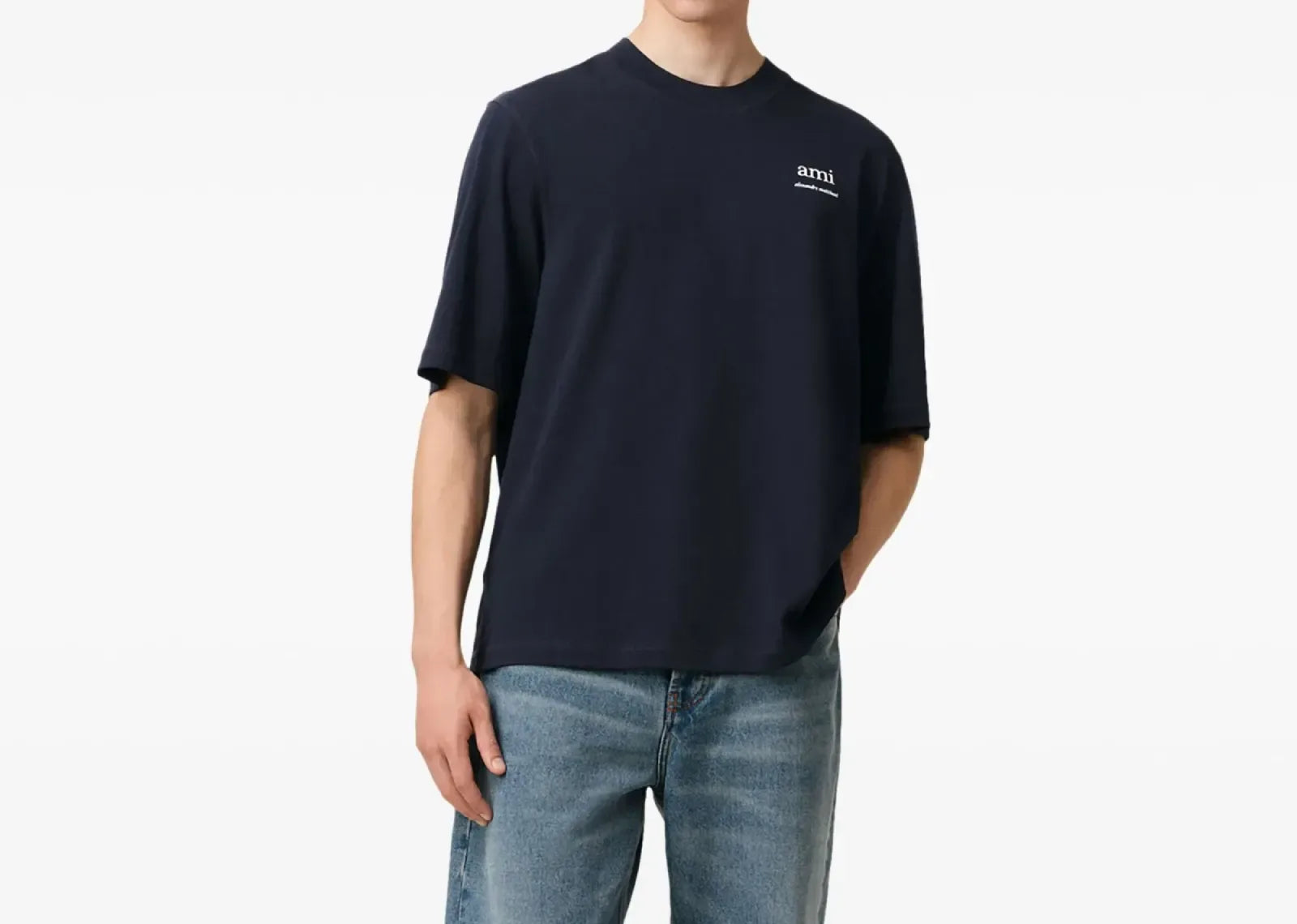 Ami Paris Logo Embroidered T-shirt Navy Blue
