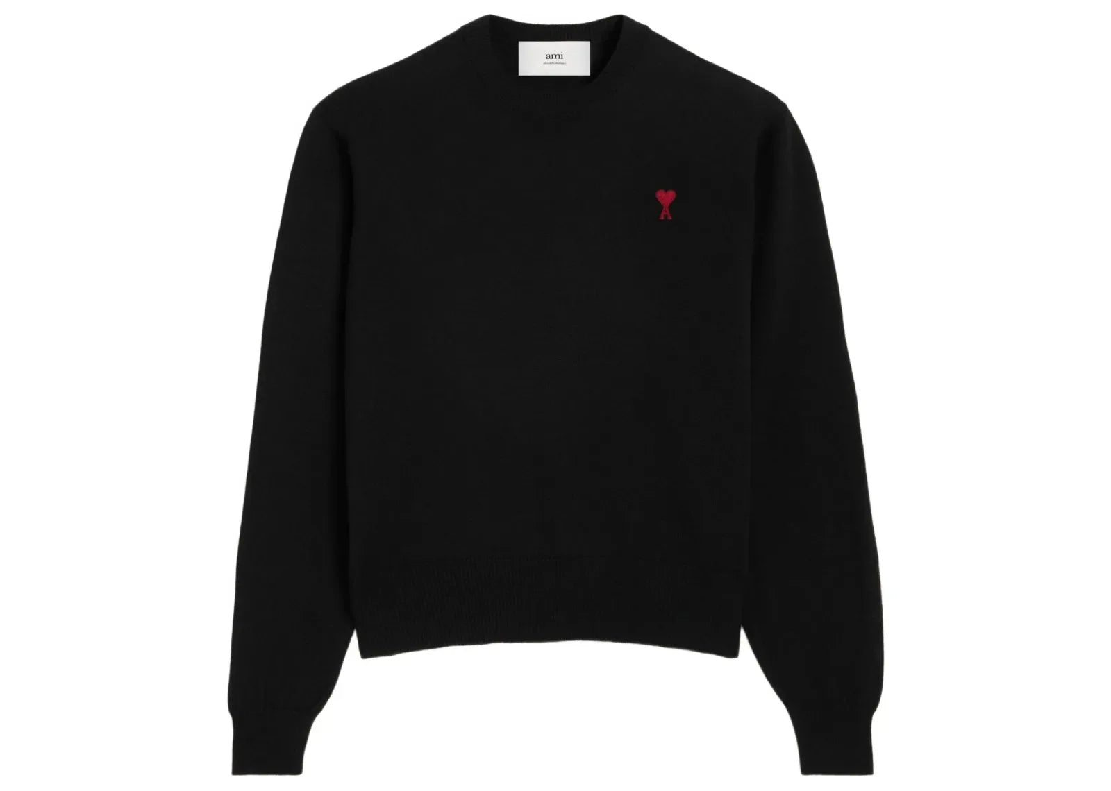 Ami Paris Logo Embroidered Wool Jumper Black Scarlet