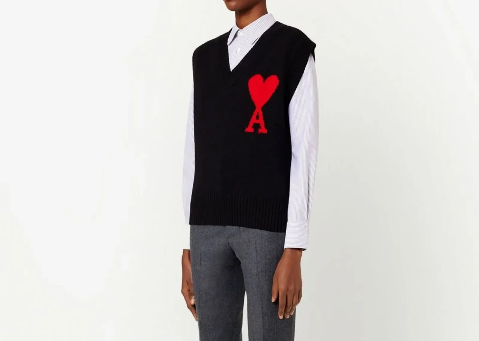 Ami Paris Logo Intarsia Knitted Vest Black