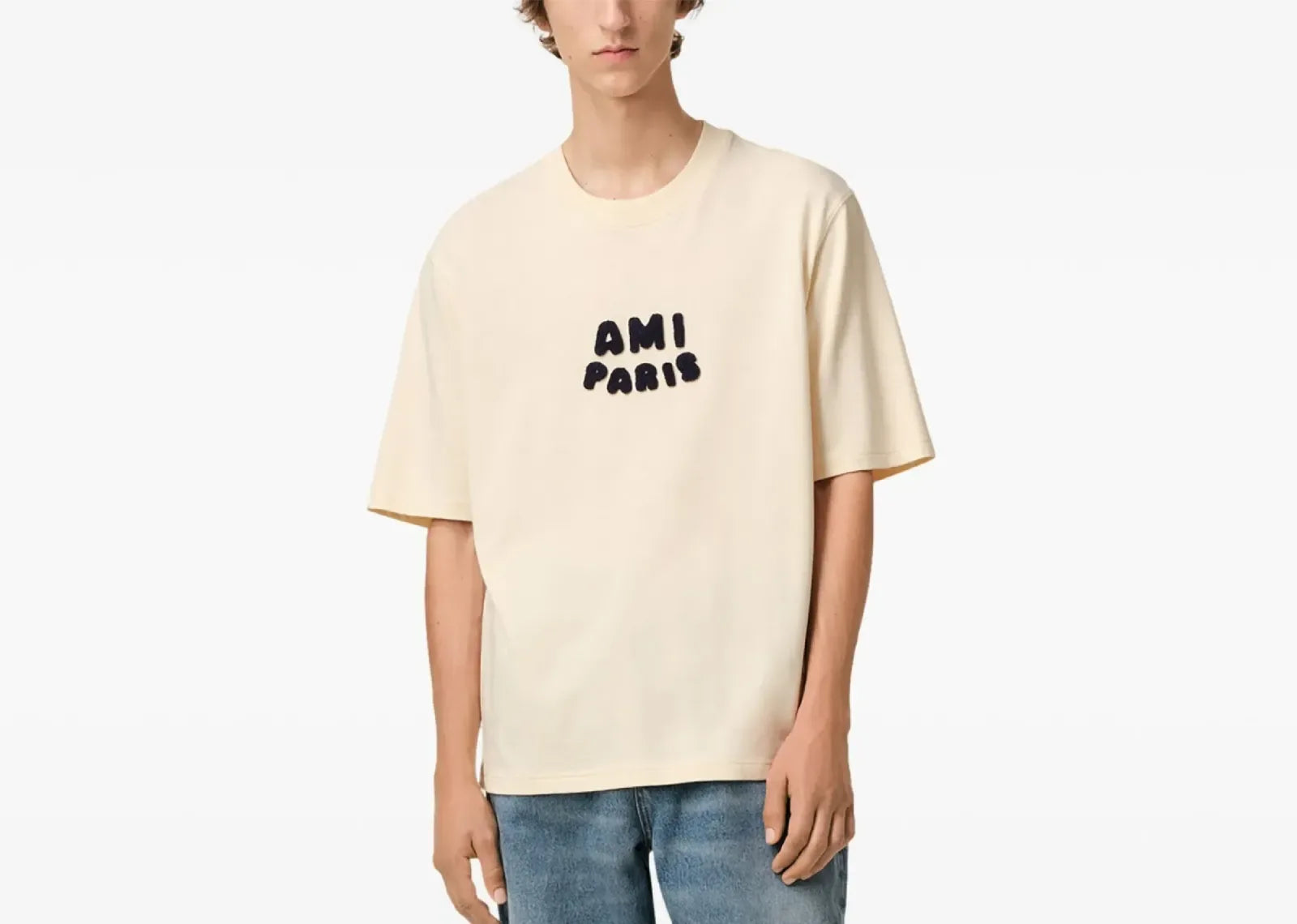 Ami Paris Logo Patch T-Shirt Light Beige