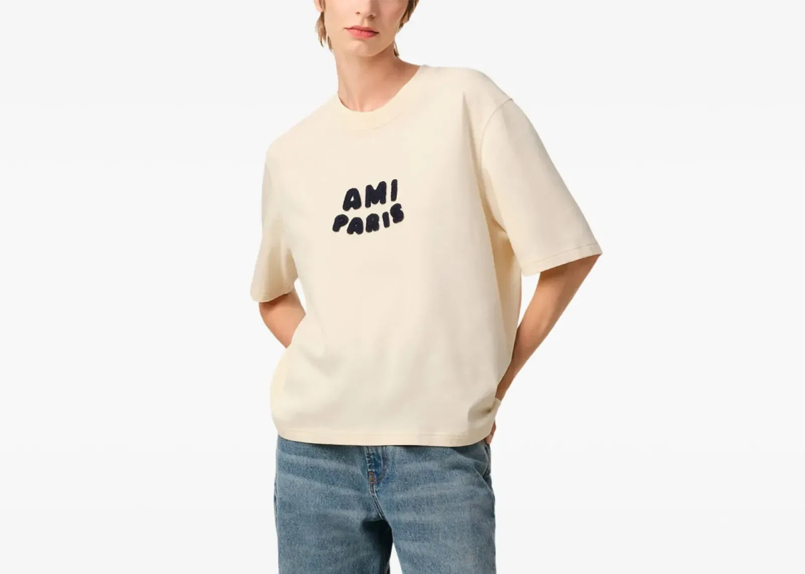 Ami Paris Logo Patch T-Shirt Light Beige