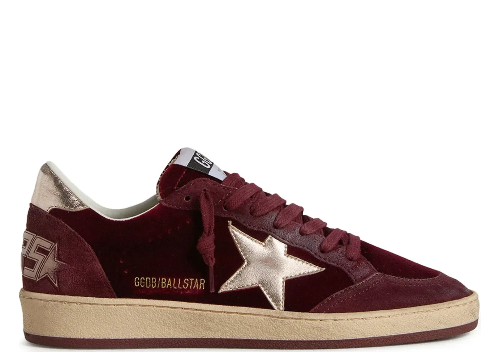 Golden Goose Ball-Star Burgundy Velvet Gold Star Gold Heel