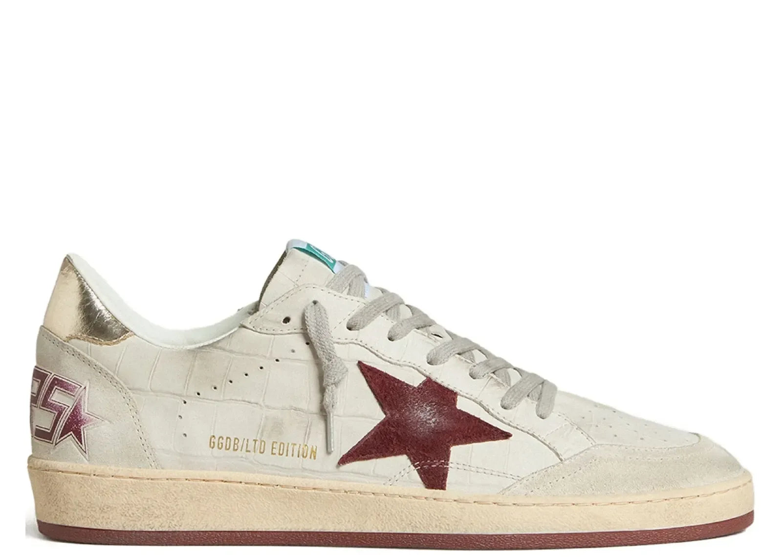Golden Goose Ball-Star White Croco Nubuck Burgundy Star Gold Heel