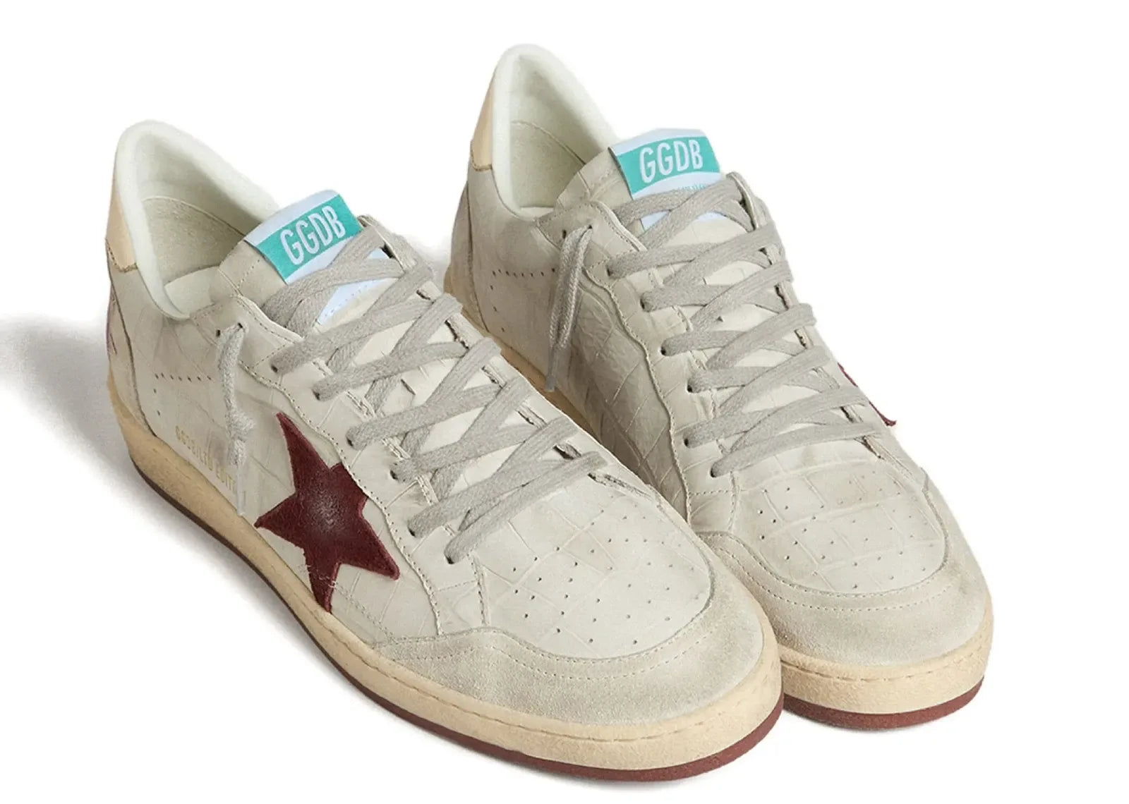 Golden Goose Ball-Star White Croco Nubuck Burgundy Star Gold Heel