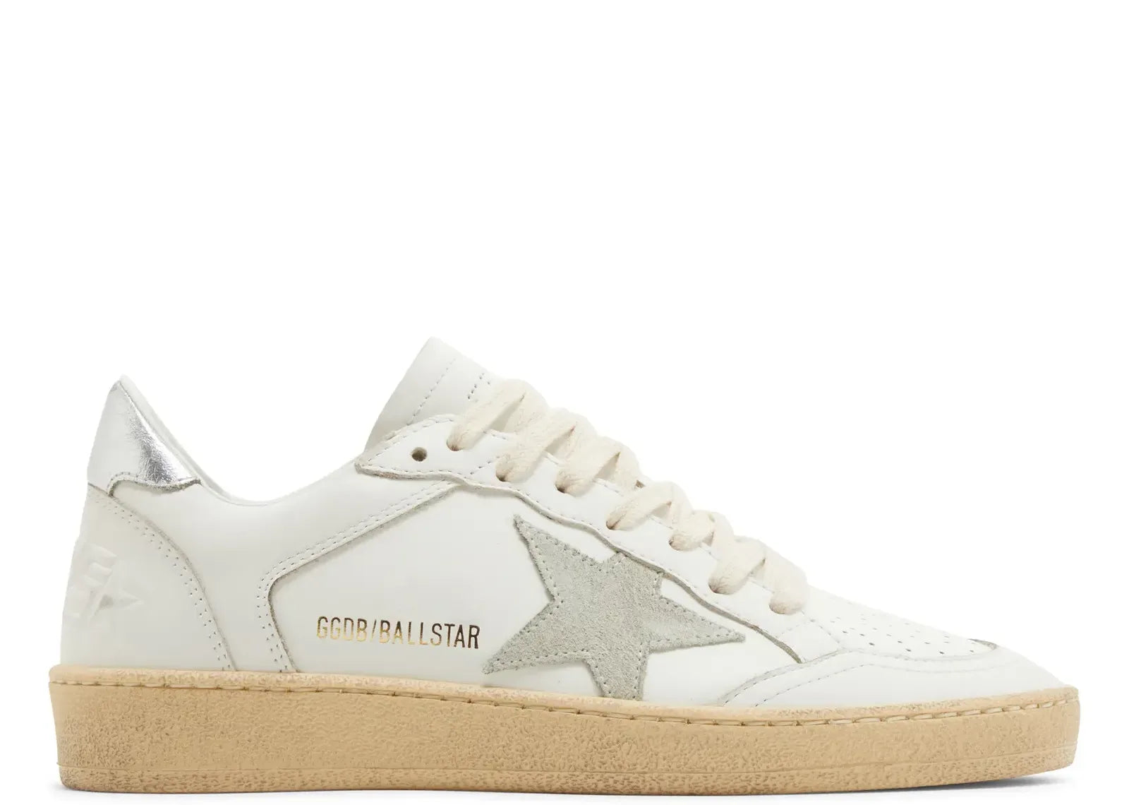 Golden Goose Ball-Star White Leather Gray Suede Star Silver Heel