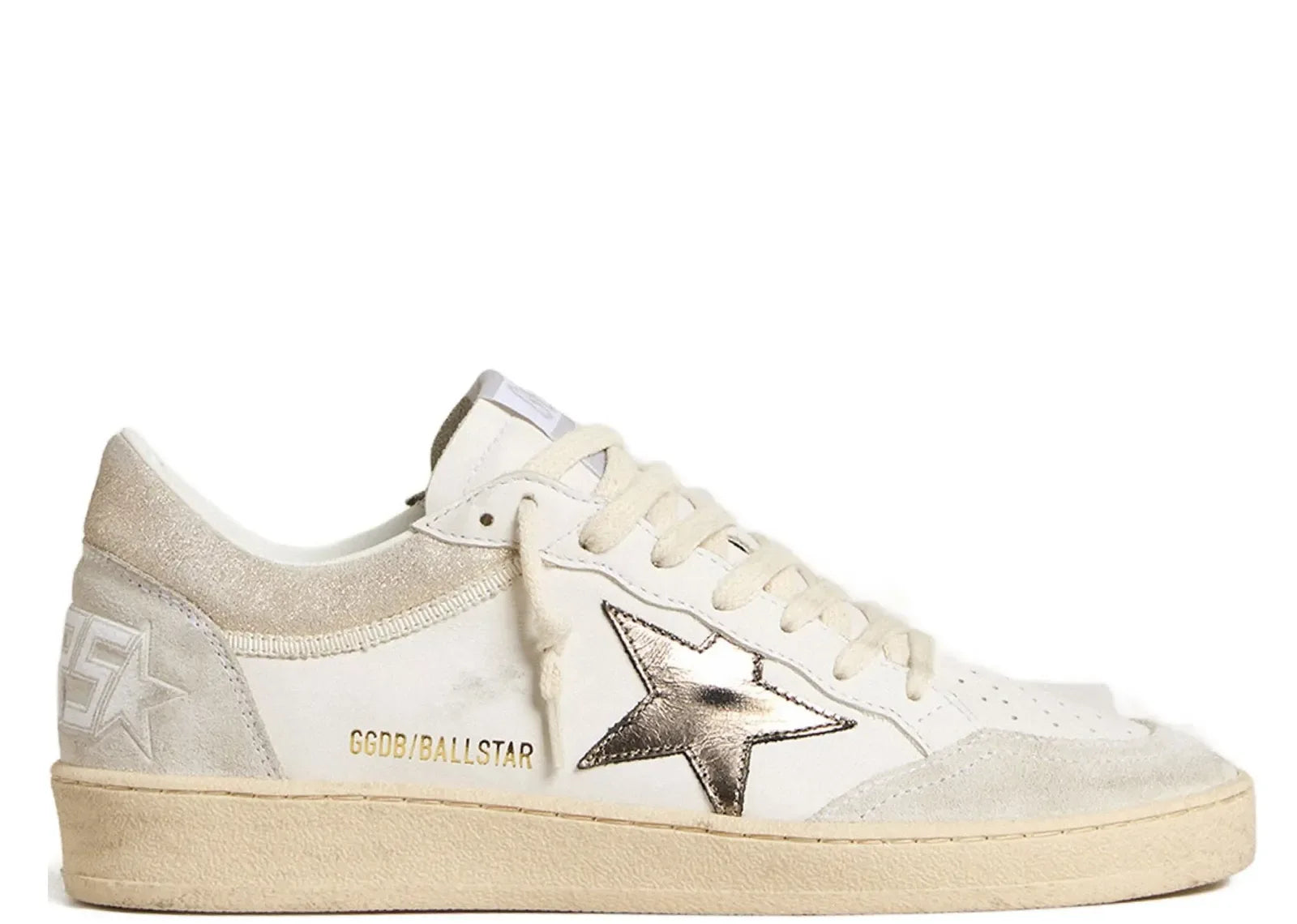 Golden Goose Ball-Star White Leather Metallic Star Glossy Heel