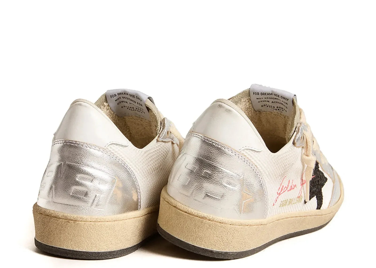 Golden Goose Ball-Star White Mesh Silver Insert Black Glitter Star Glossy Heel