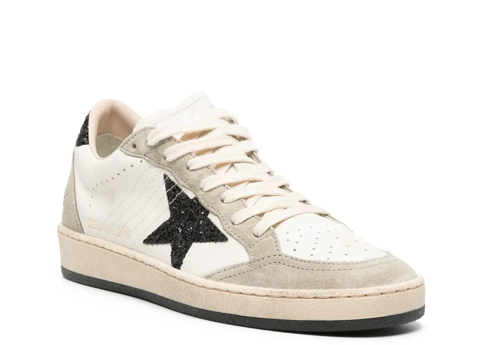 Golden Goose Ball-Star White Nappa Black Glitter Star Heel