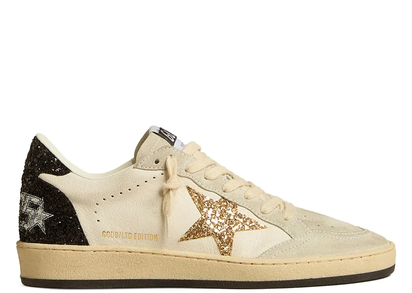 Golden Goose Ball-Star White Nappa Gold Glitter Star Black Glitter Heel
