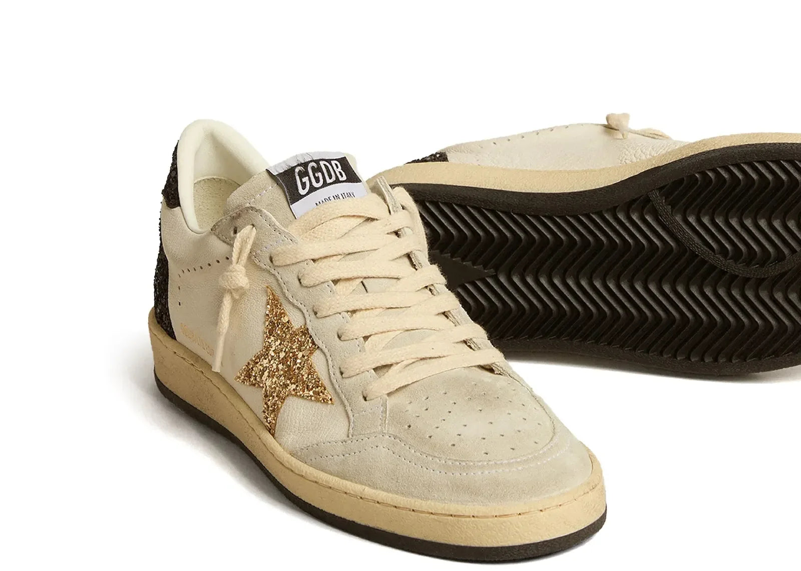Golden Goose Ball-Star White Nappa Gold Glitter Star Black Glitter Heel