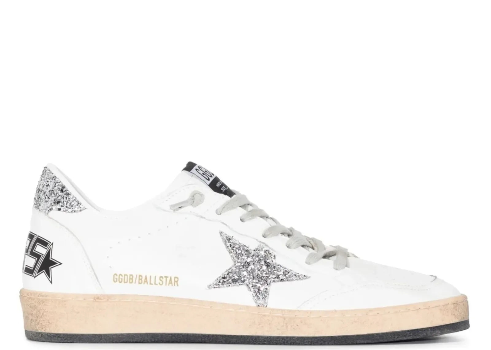 Golden Goose Ball-Star White Nappa Silver Glitter Star Heel