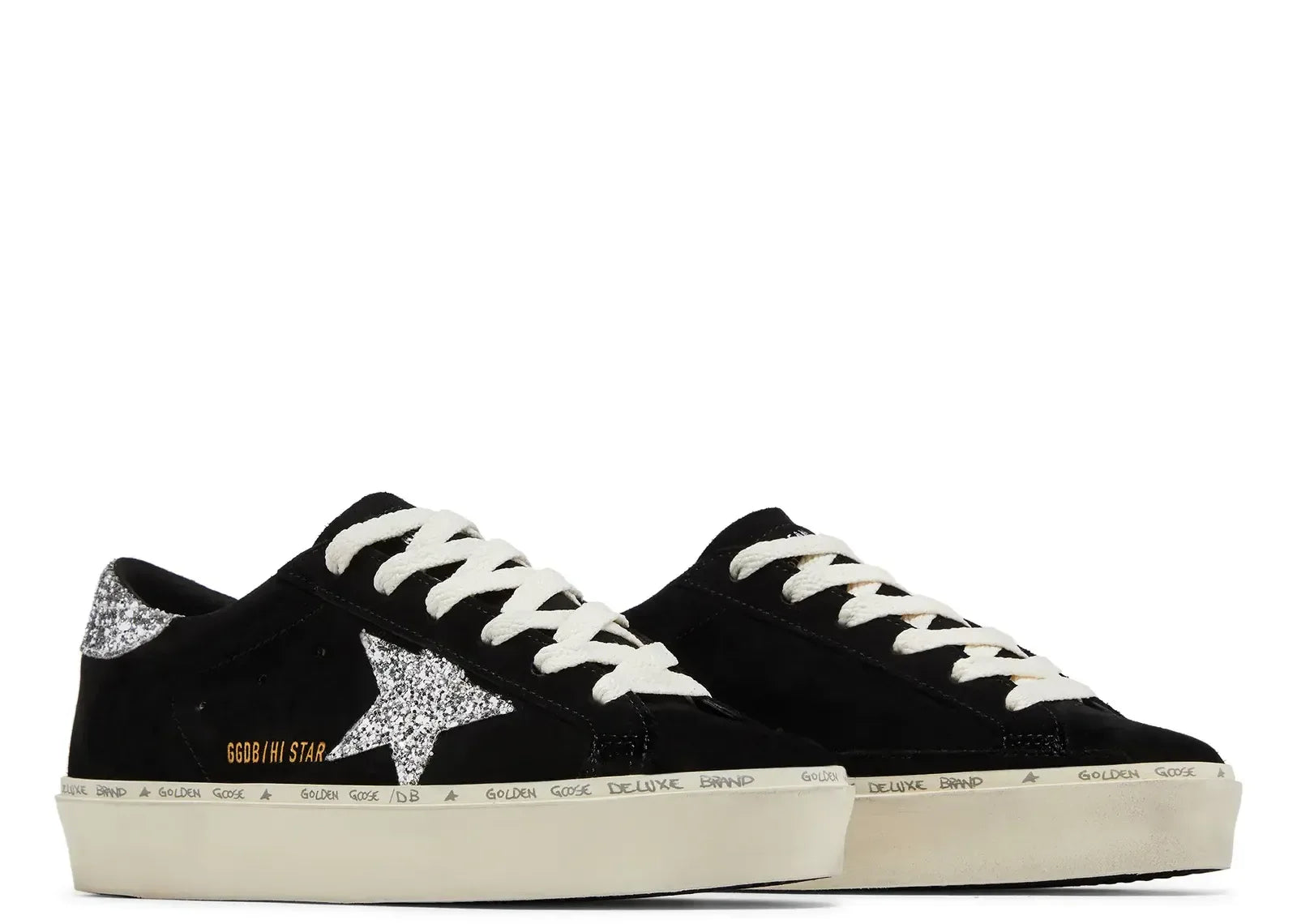 Golden Goose Hi-Star Black Suede Glitter Heel