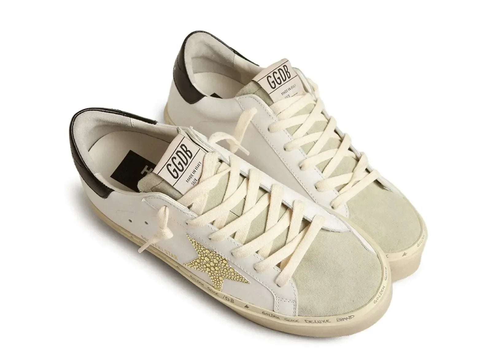 Golden Goose Hi-Star White Leather Gold Swarovski Star Black Heel
