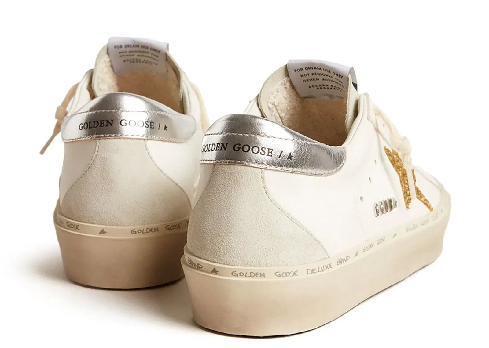 Golden Goose Hi-Star White Leather Gold Swarovski Star Silver Heel