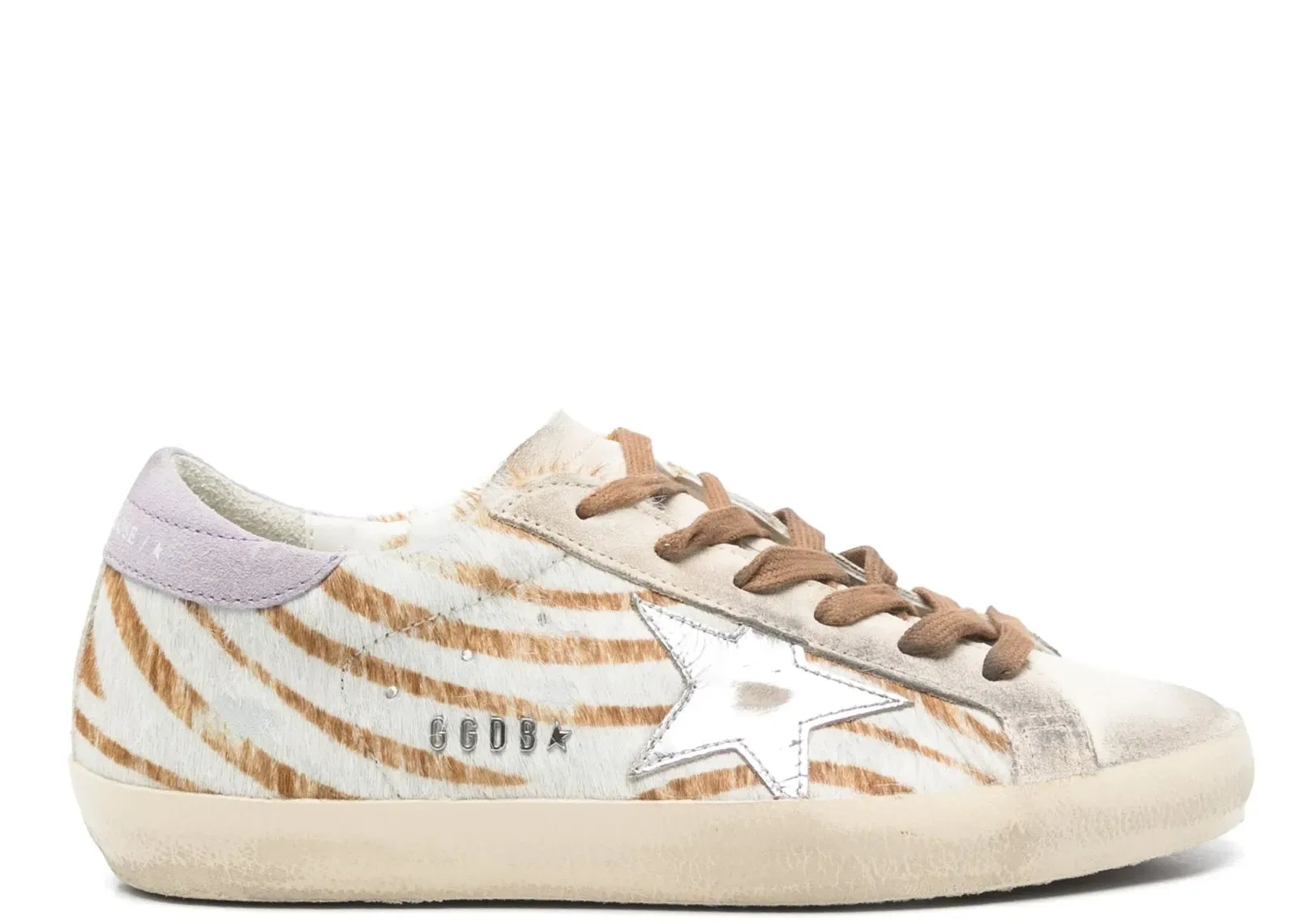 Golden Goose Super-Star Beige Pony Skin White Star Lilac Heel