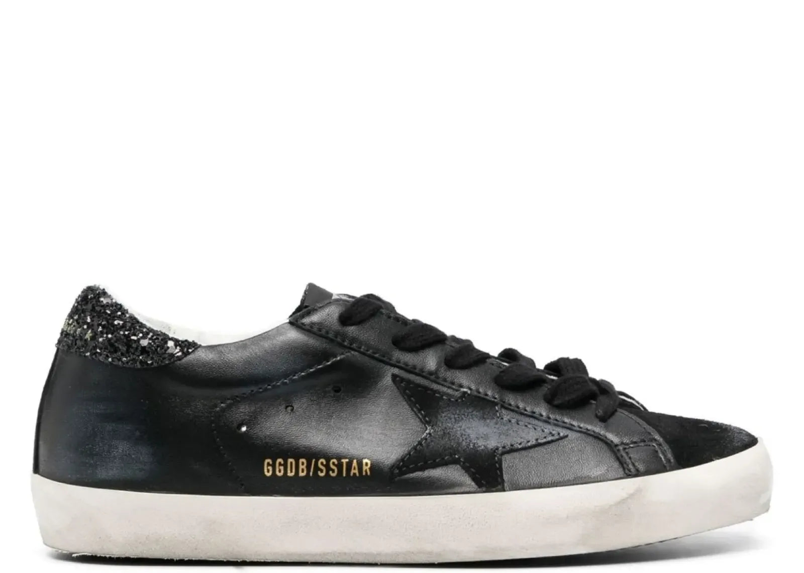 Golden Goose Super-Star Black Nappa Black Star Black Glitter Heel
