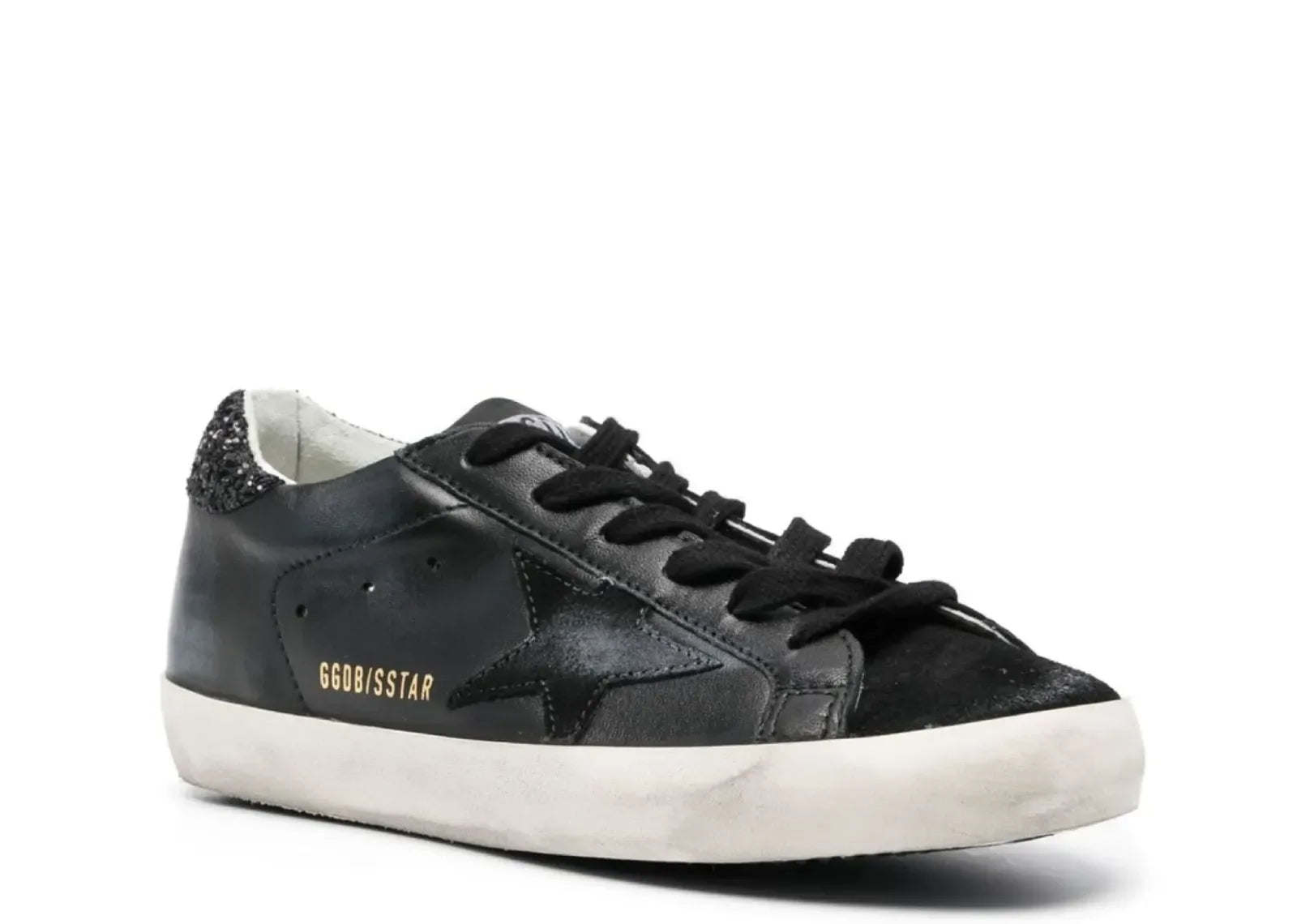 Golden Goose Super-Star Black Nappa Black Star Black Glitter Heel