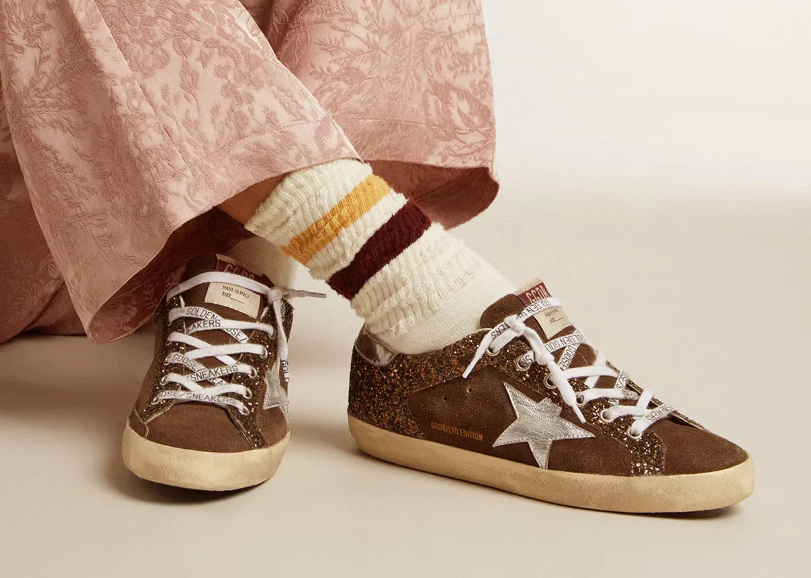 Golden Goose Super-Star Brown Glitter Brown Suede