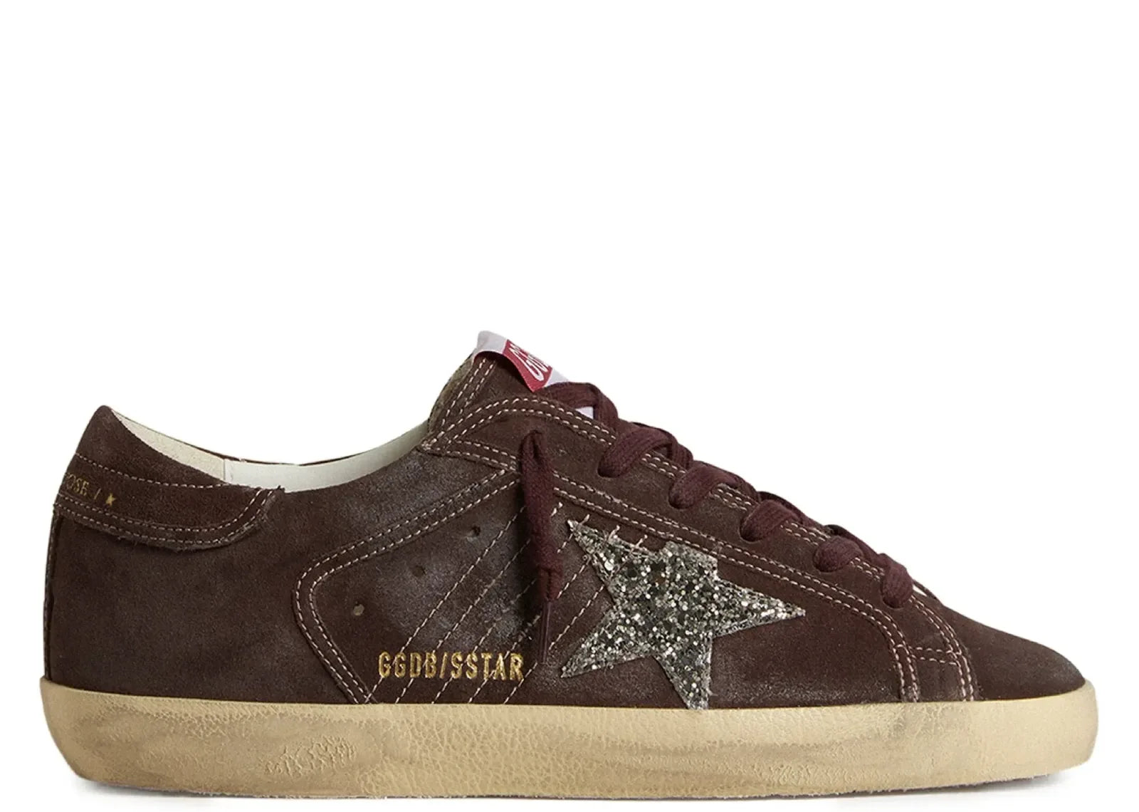 Golden Goose Super-Star Brown Suede Silver Glitter Star