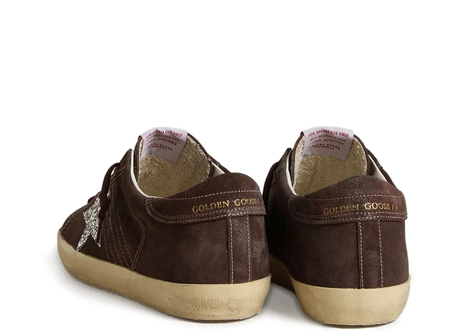 Golden Goose Super-Star Brown Suede Silver Glitter Star