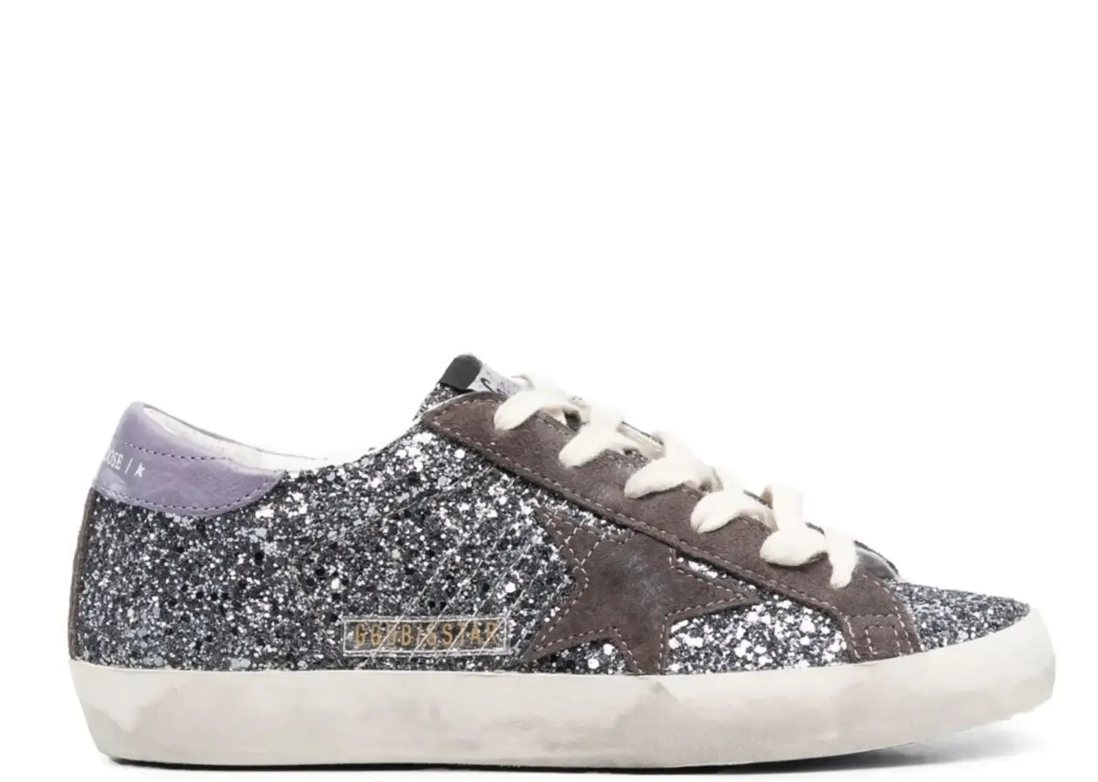 Golden Goose Super-Star Glitter Brown Star Lilac Heel Tab
