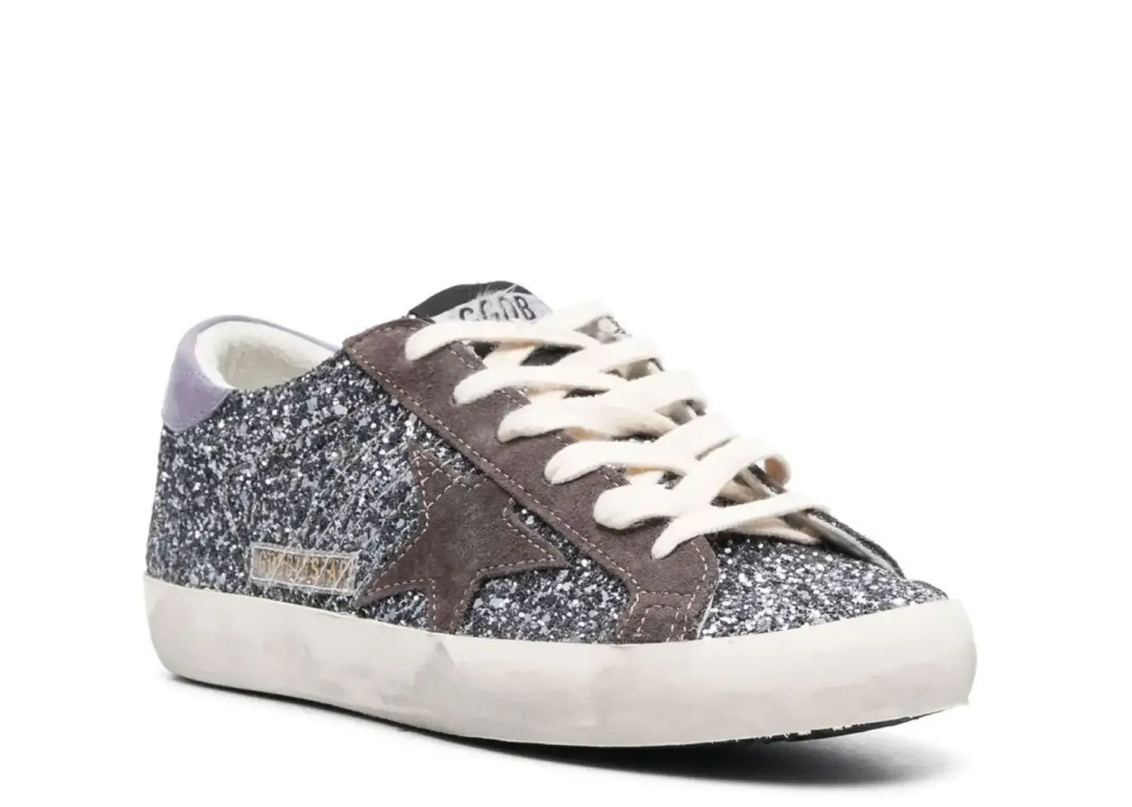 Golden Goose Super-Star Glitter Brown Star Lilac Heel Tab