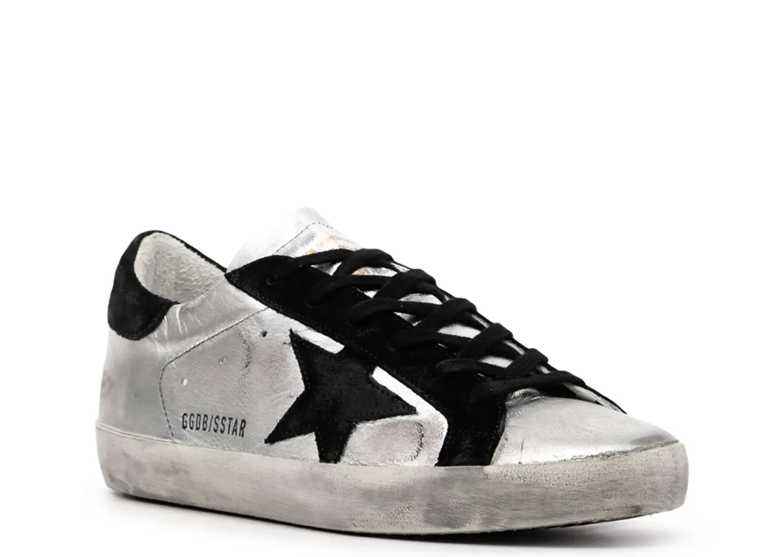 Golden Goose Super-Star Leather Metallic Silver Black Star