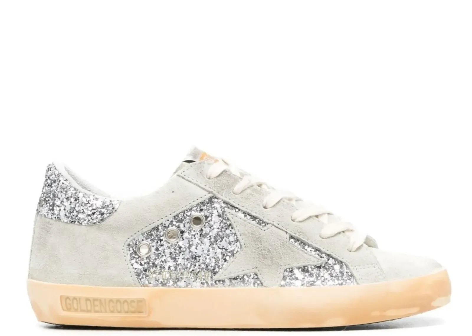 Golden Goose Super-Star Silver Glitter Gray Suede Star Heel