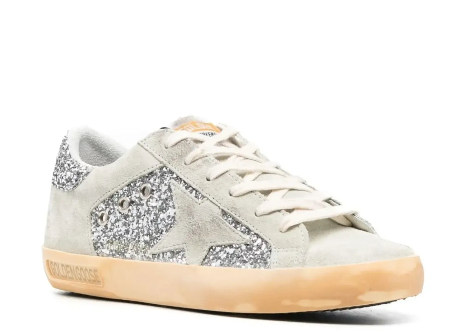Golden Goose Super-Star Silver Glitter Gray Suede Star Heel