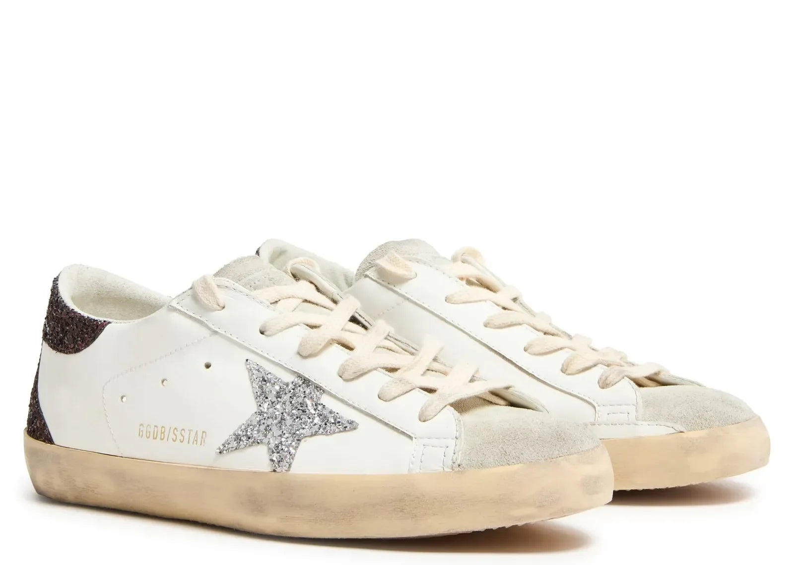 Golden Goose Super-Star Silver Star Brown Glitter Heel