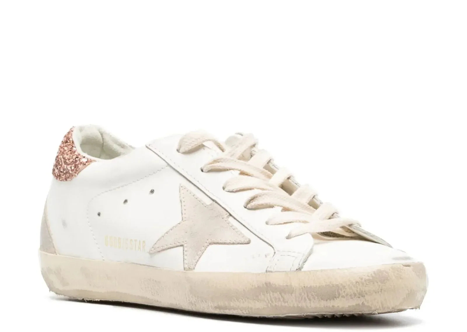 Golden Goose Super-Star Suede Star Peach Pink Glitter Heel Tab