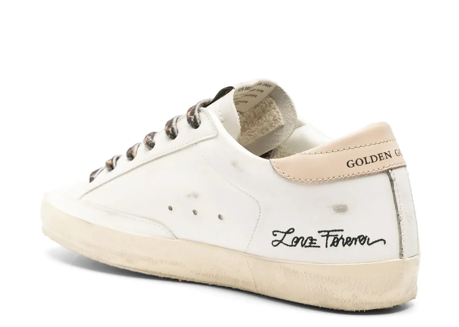 Golden Goose Super-Star White Leather Gray Glitter Star Nude Heel Leopard Laces