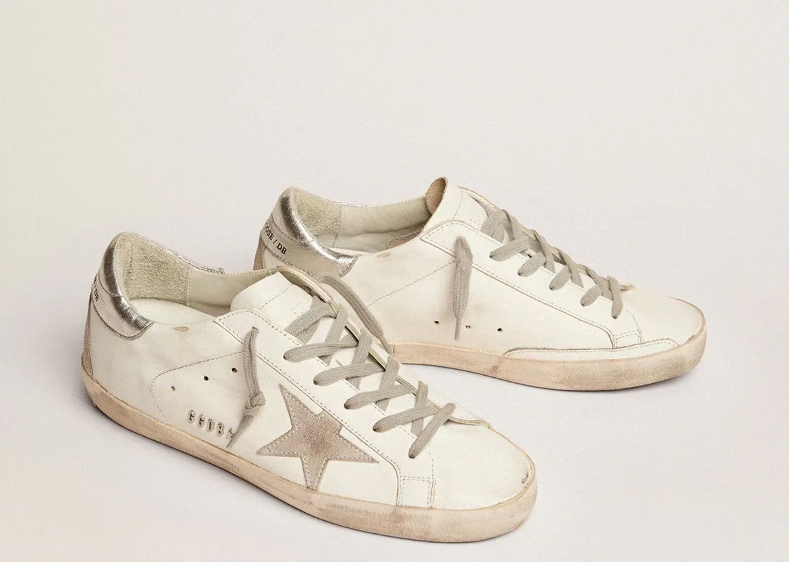 Golden Goose Super-Star White Ice Silver With Metal Stud Lettering
