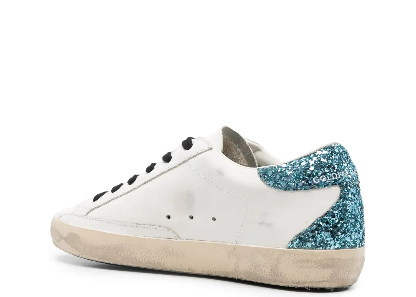 Golden Goose Super-Star White Leather Burgundy Star Blue Glitter Heel