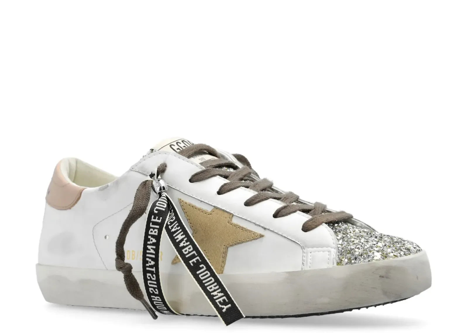Golden Goose Super-Star White Leather Multicolor Glitter Heel