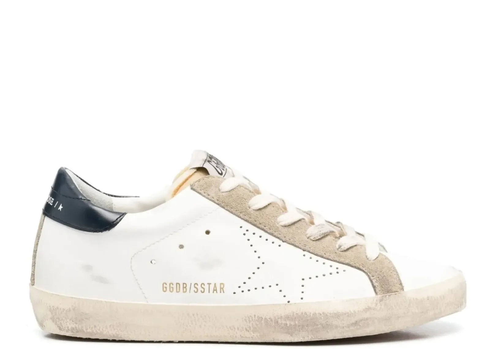 Golden Goose Super-Star White Leather Perforated Star Blue Heel