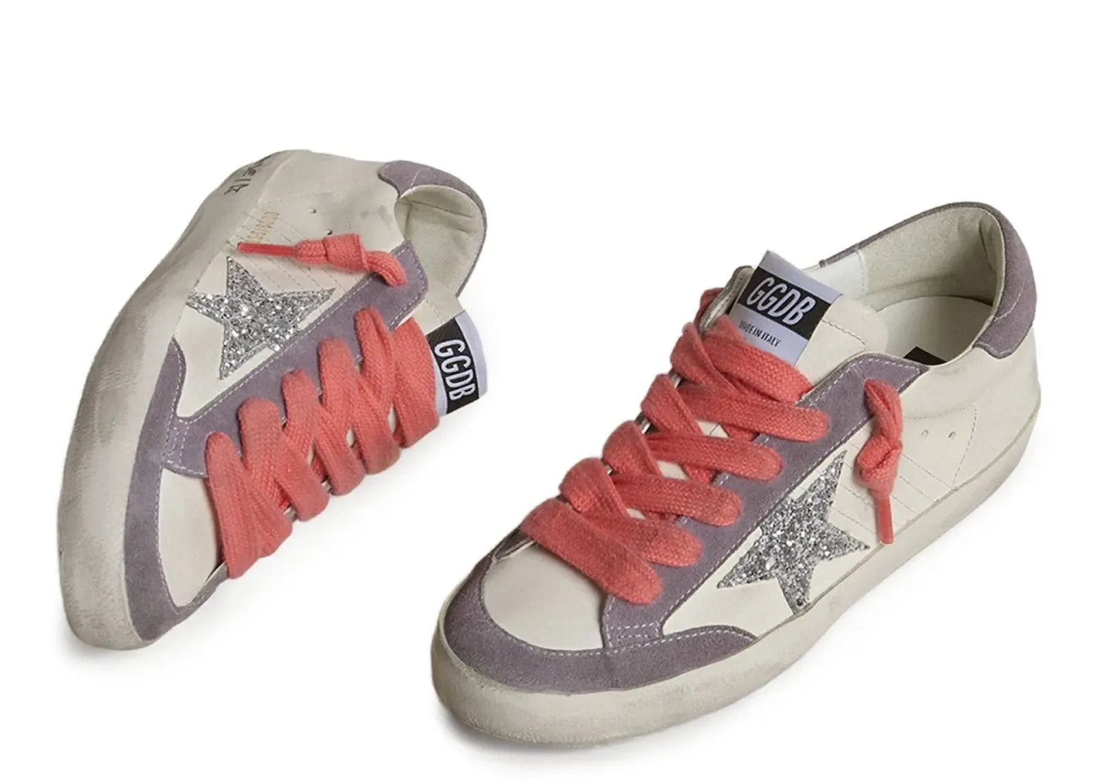 Golden Goose Super-Star White Leather Silver Star Lilac Heel