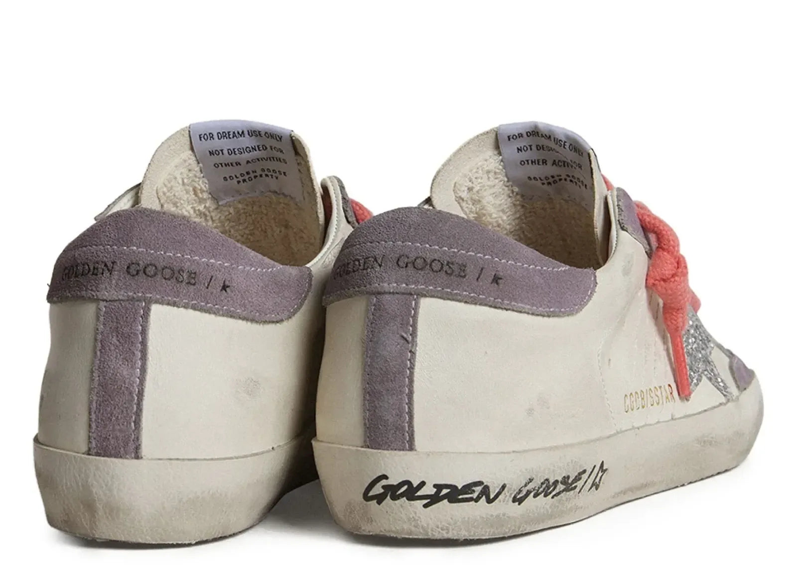 Golden Goose Super-Star White Leather Silver Star Lilac Heel