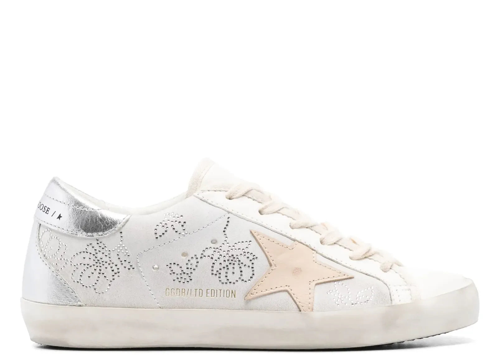 Golden Goose Super-Star White Swarovski Gray Star Silver Heel