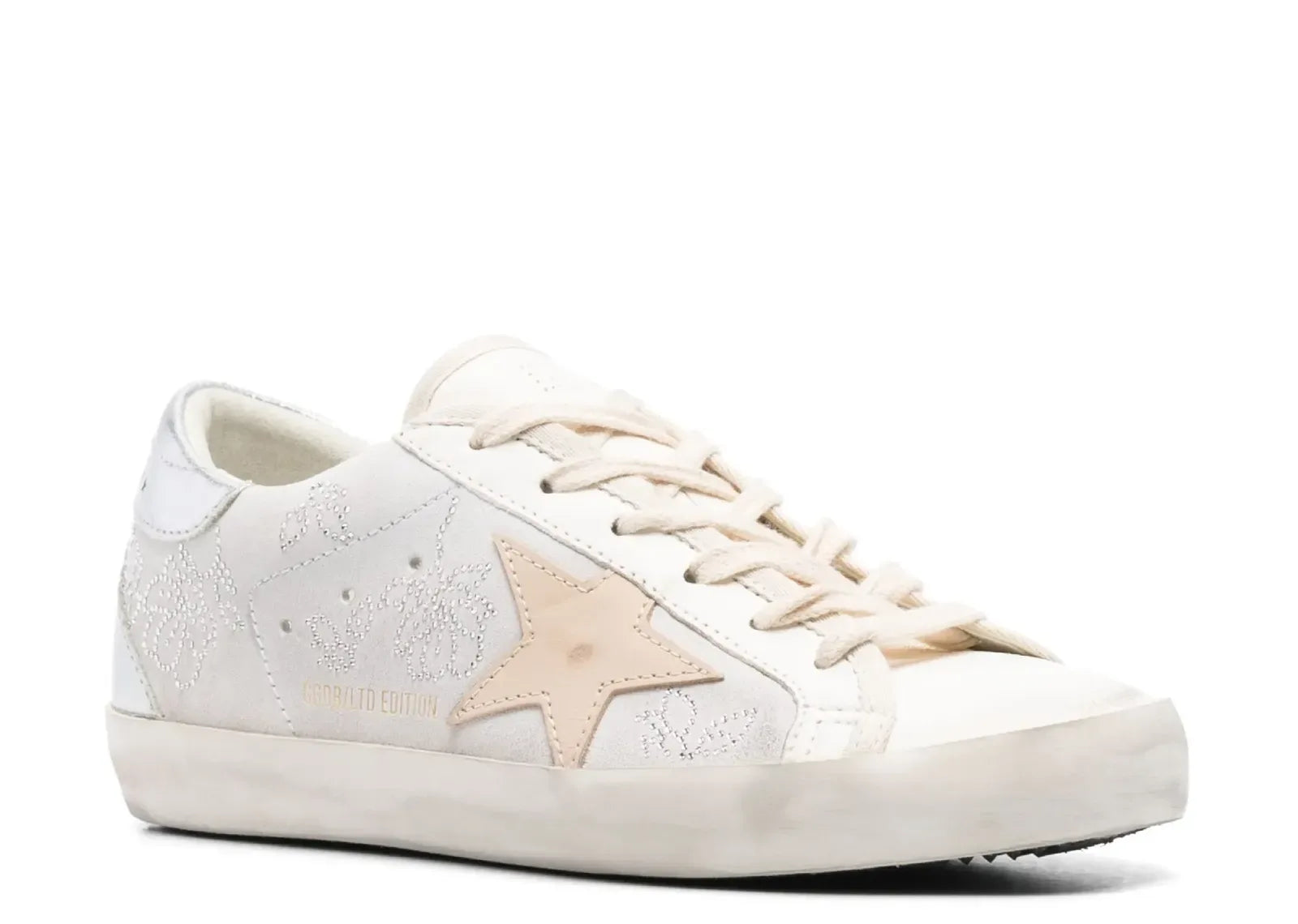 Golden Goose Super-Star White Swarovski Gray Star Silver Heel
