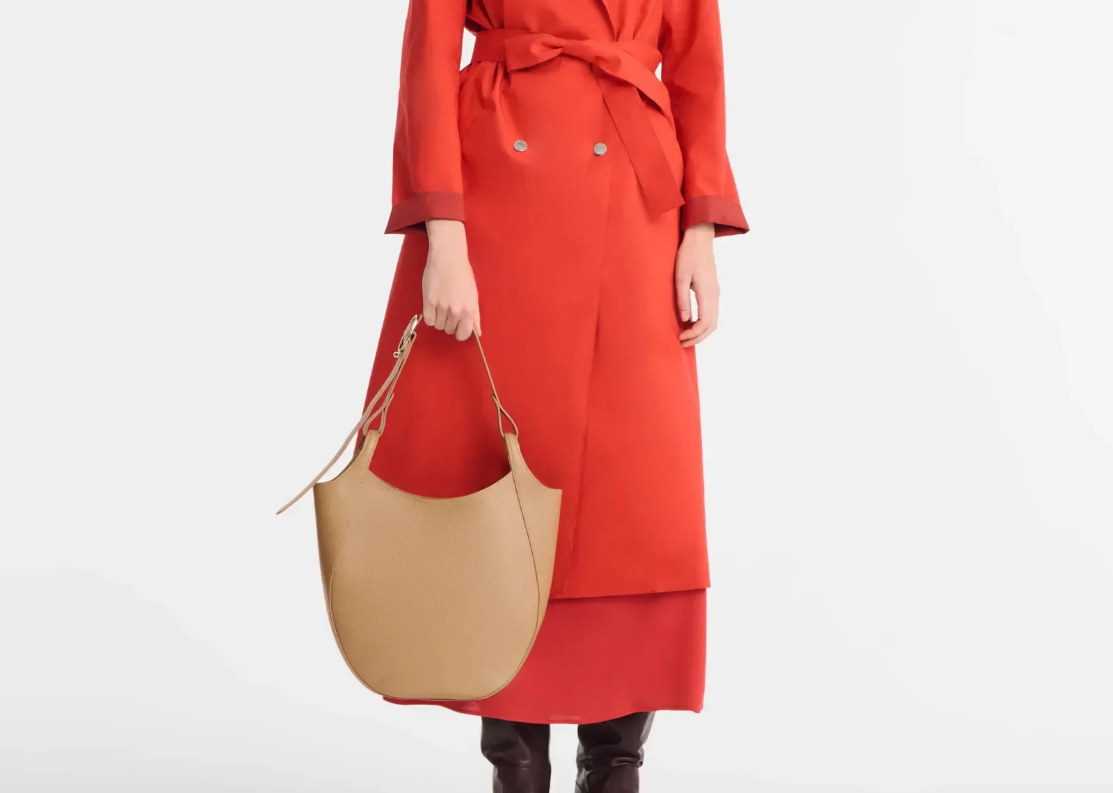 Longchamp Le Foulonné Lare Hobo Bag Biscuit