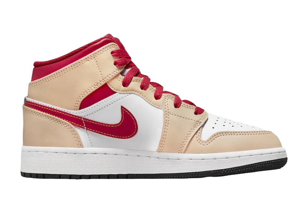 Nike Air Jordan 1 Mid Light Curry Cardinal (GS)