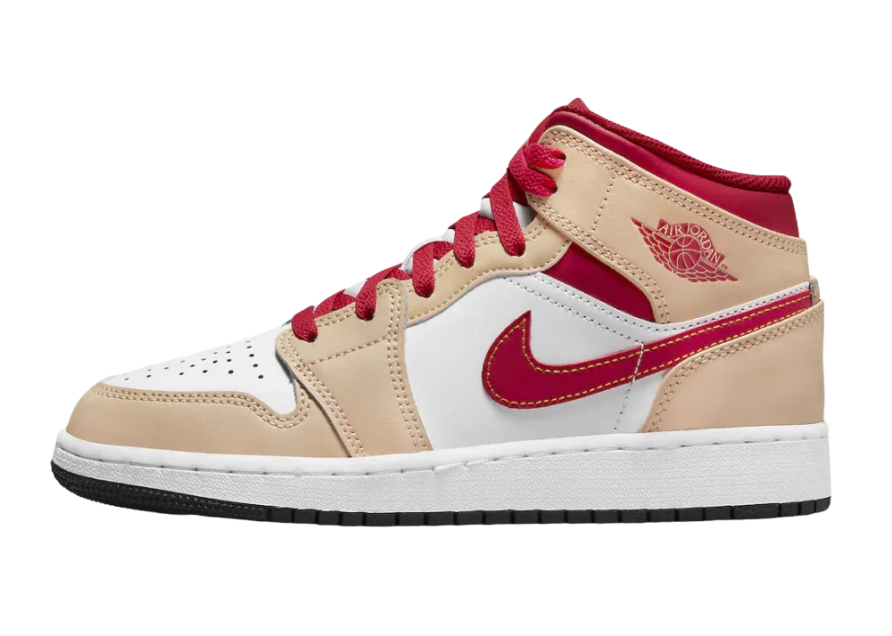 Nike Air Jordan 1 Mid Light Curry Cardinal (GS)