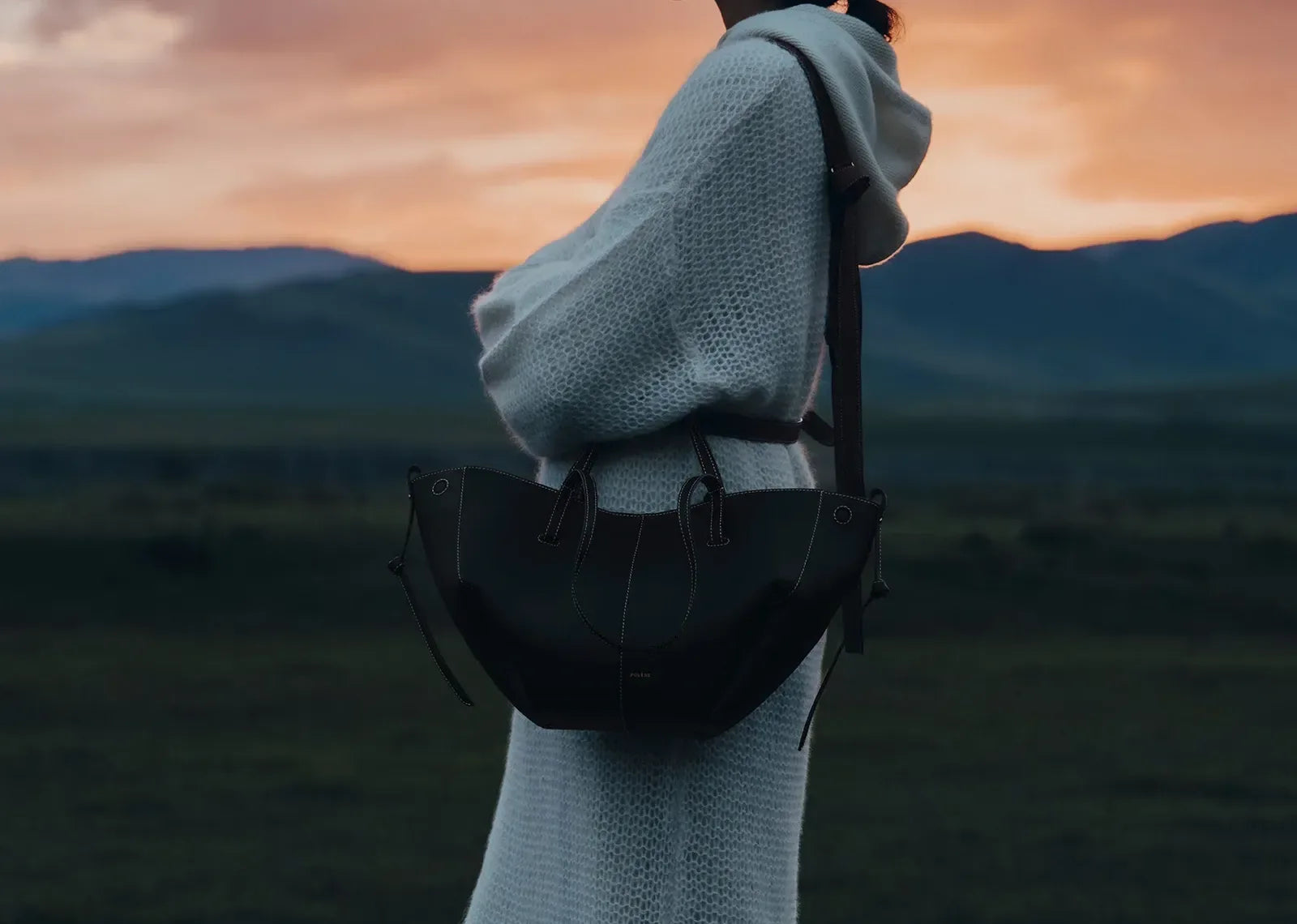 Polène Cyme Mini Edition Textured Black With Ecru Stitching