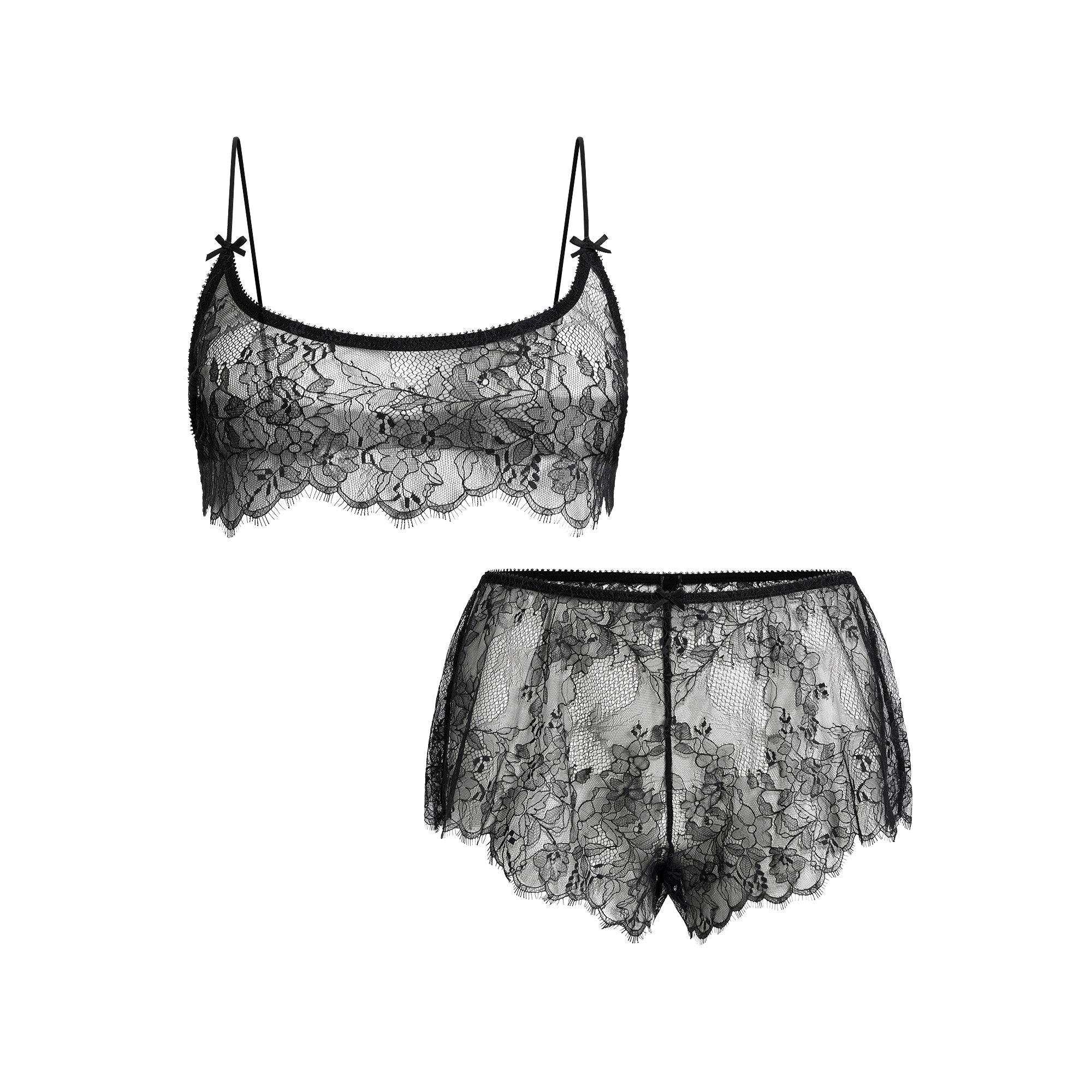 SKIMS ULTRA FINE LACE BRALETTE AND SHORT SET | ONYX - SÜTYEN